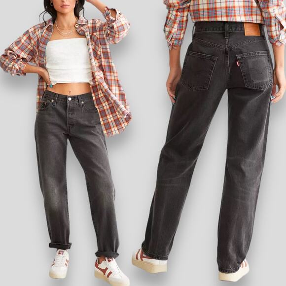 NWT LEVI'S JEANS 28 PREMIUM 90S 501 BLACK FADED BAGGY STRAIGHT FIT STITCH SCHOOL - Picture 1 of 16